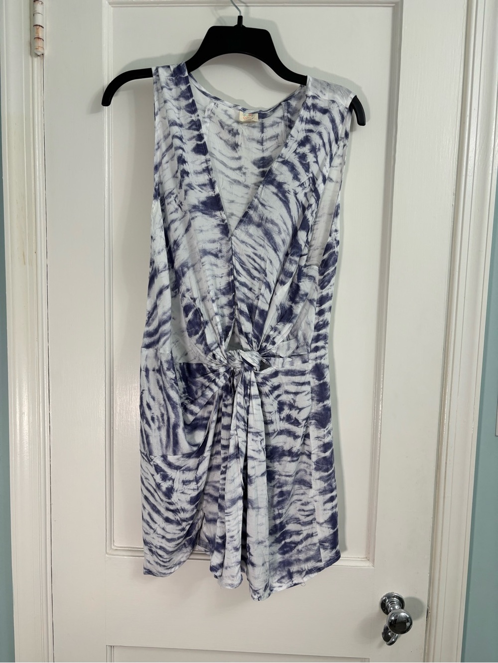 Surf Gypsy Navy and White Tie-Front V-Neck Mini Dress